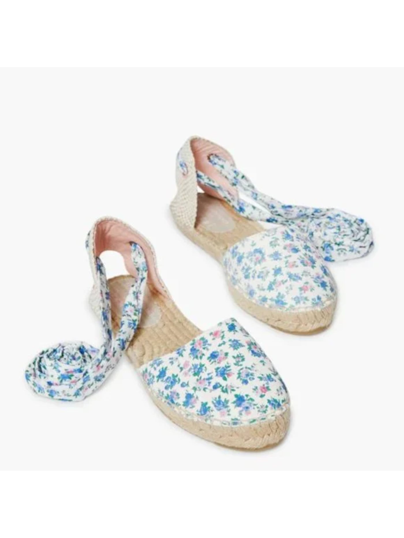 MANEBI Womens Blue Floral Strappy Round Toe Platform Lace-Up Espadrille Shoes 36