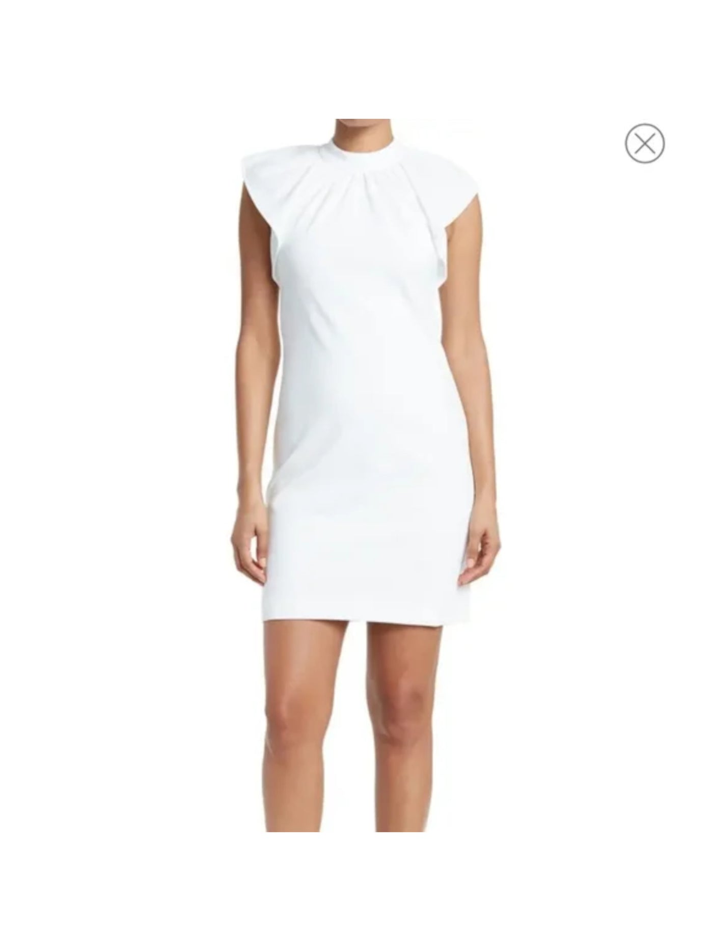 CALVIN KLEIN Womens Ivory Stretch Ruched Zippered Ruffle Cap Sleeves Mock Neck Above The Knee Wear To Work Sheath Dress 14
