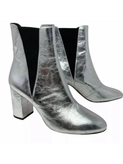 REBECCA MINKOFF Womens Silver Goring Padded Serena Round Toe Block Heel Slip On Leather Booties 7.5 M