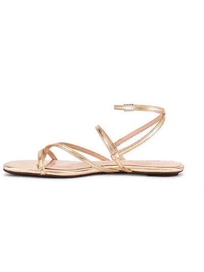SCHUTZ Womens Gold Metallic Adjustable Strappy Goring Padded Ankle Strap Aika Square Toe Buckle Leather Thong Sandals Shoes 6 B