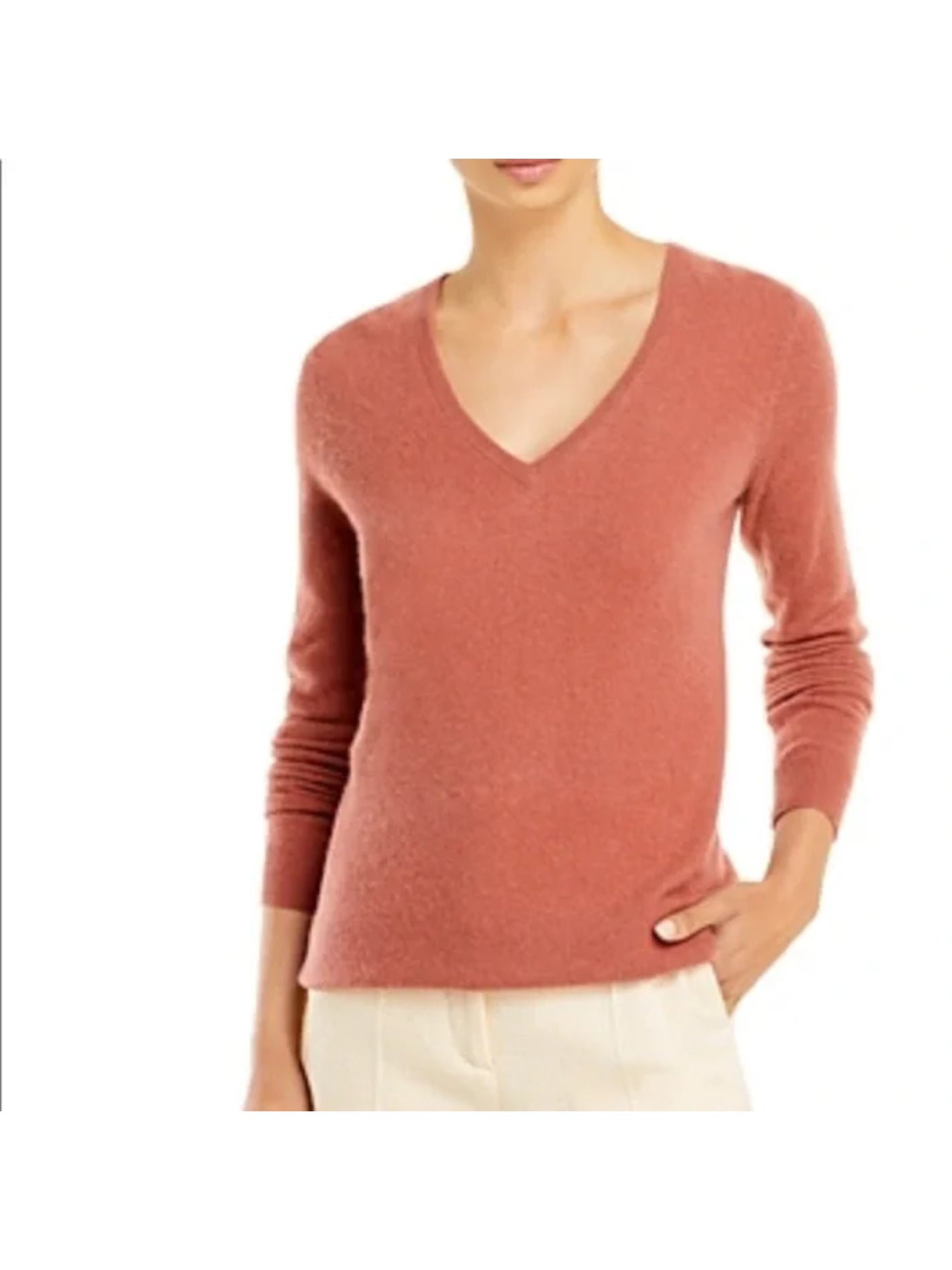 Designer Brand Womens Coral Cashmere Long Sleeve V Neck Wear To Work Sweater M