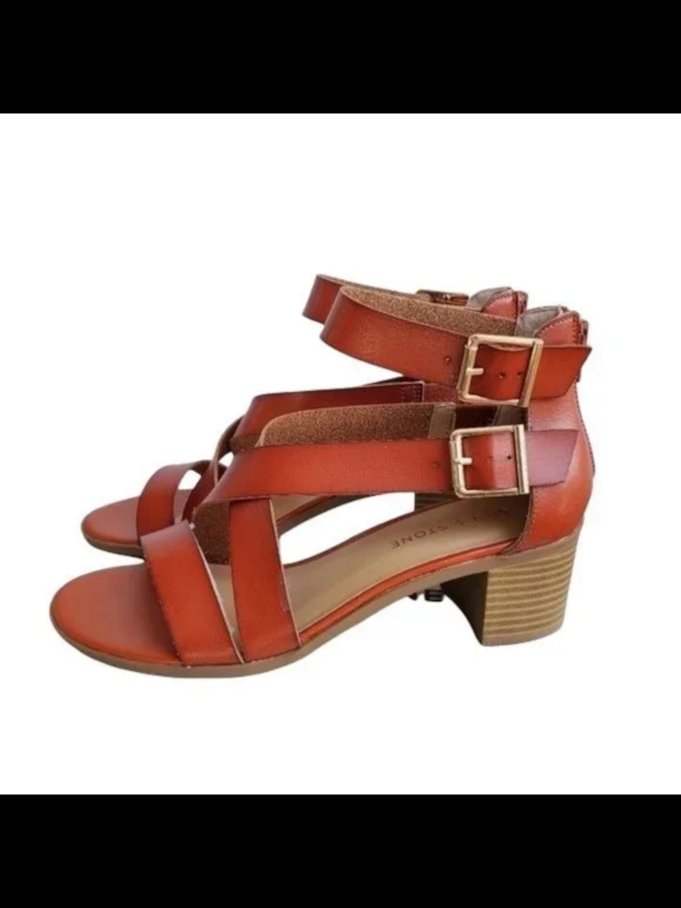SUN STONE Womens Brown Strappy Open Toe Block Heel Buckle Sandals Shoes 5.5 M