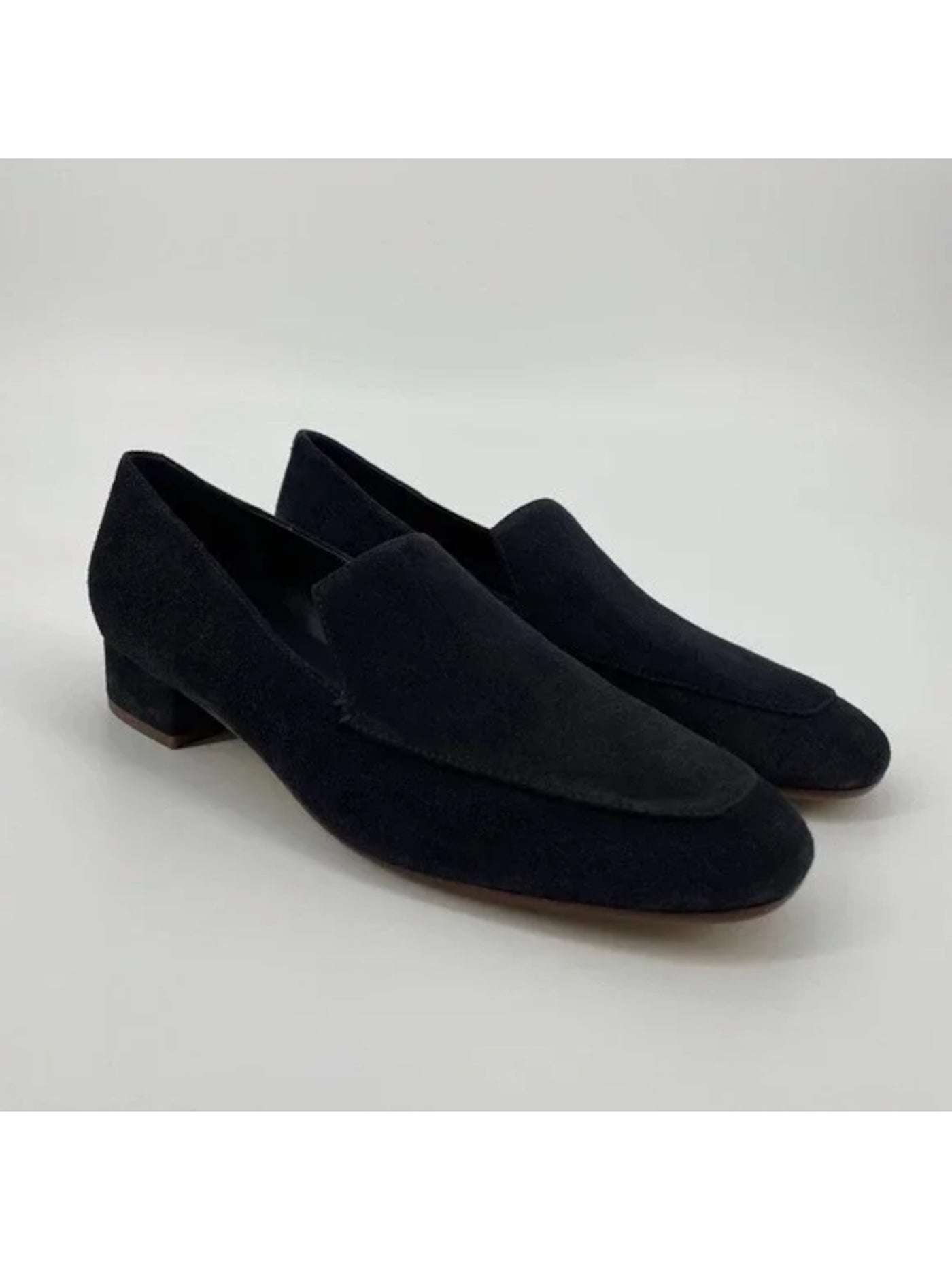 VINCE. Womens Navy Comfort Fauna Square Toe Block Heel Slip On Leather Heeled Loafers 10 M