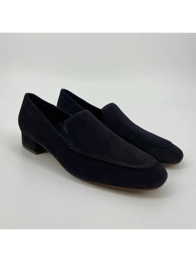 VINCE. Womens Navy Comfort Fauna Square Toe Block Heel Slip On Leather Heeled Loafers 7.5 M