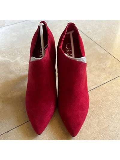 CALVIN KLEIN Womens Red Goring Asymmetrical Harmon Pointy Toe Stiletto Slip On Leather Dress Booties 7 M