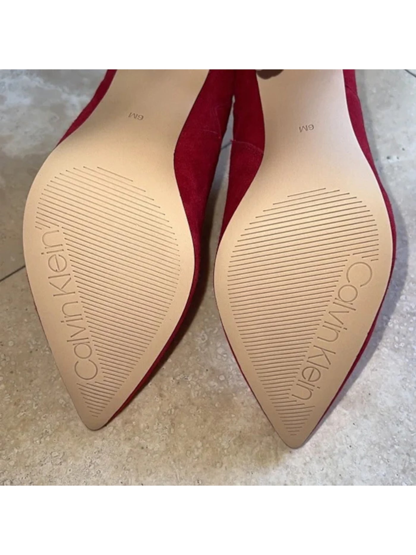 CALVIN KLEIN Womens Red Goring Asymmetrical Harmon Pointy Toe Stiletto Slip On Leather Dress Booties M