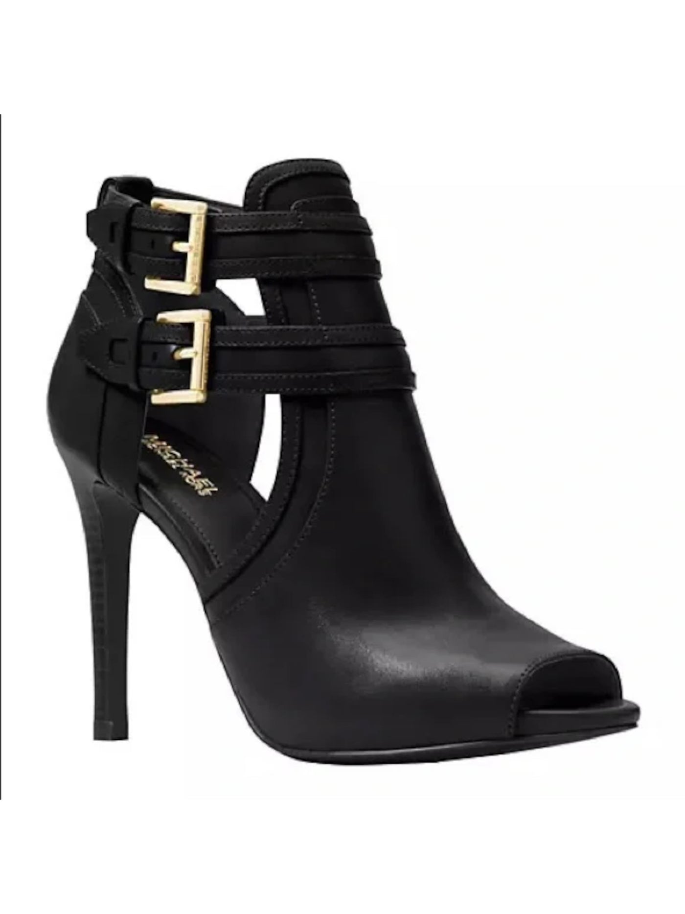 MICHAEL MICHAEL KORS Womens Black Ankle Strap Padded Blaze Peep Toe Stiletto Buckle Leather Dress Booties 8 M