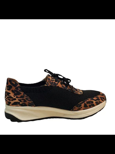 NATURALIZER Womens Black Leopard Print 1/2" Platform Cushioned Non-Slip Nash Almond Toe Wedge Lace-Up Athletic Sneakers Shoes W