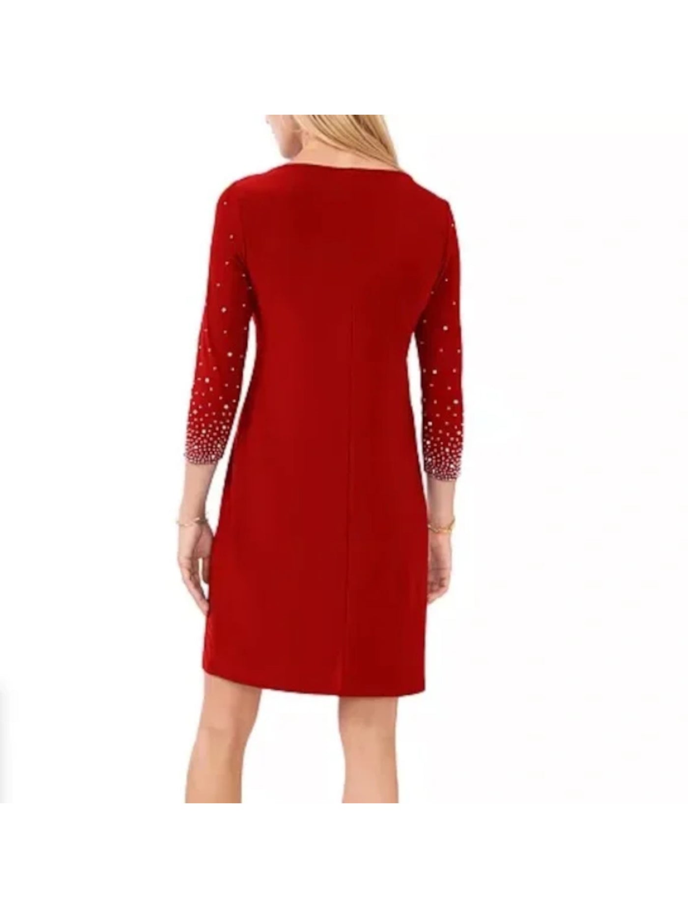MSK Womens Red Embellished 3/4 Sleeve Boat Neck Above The Knee Cocktail Sheath Dress M