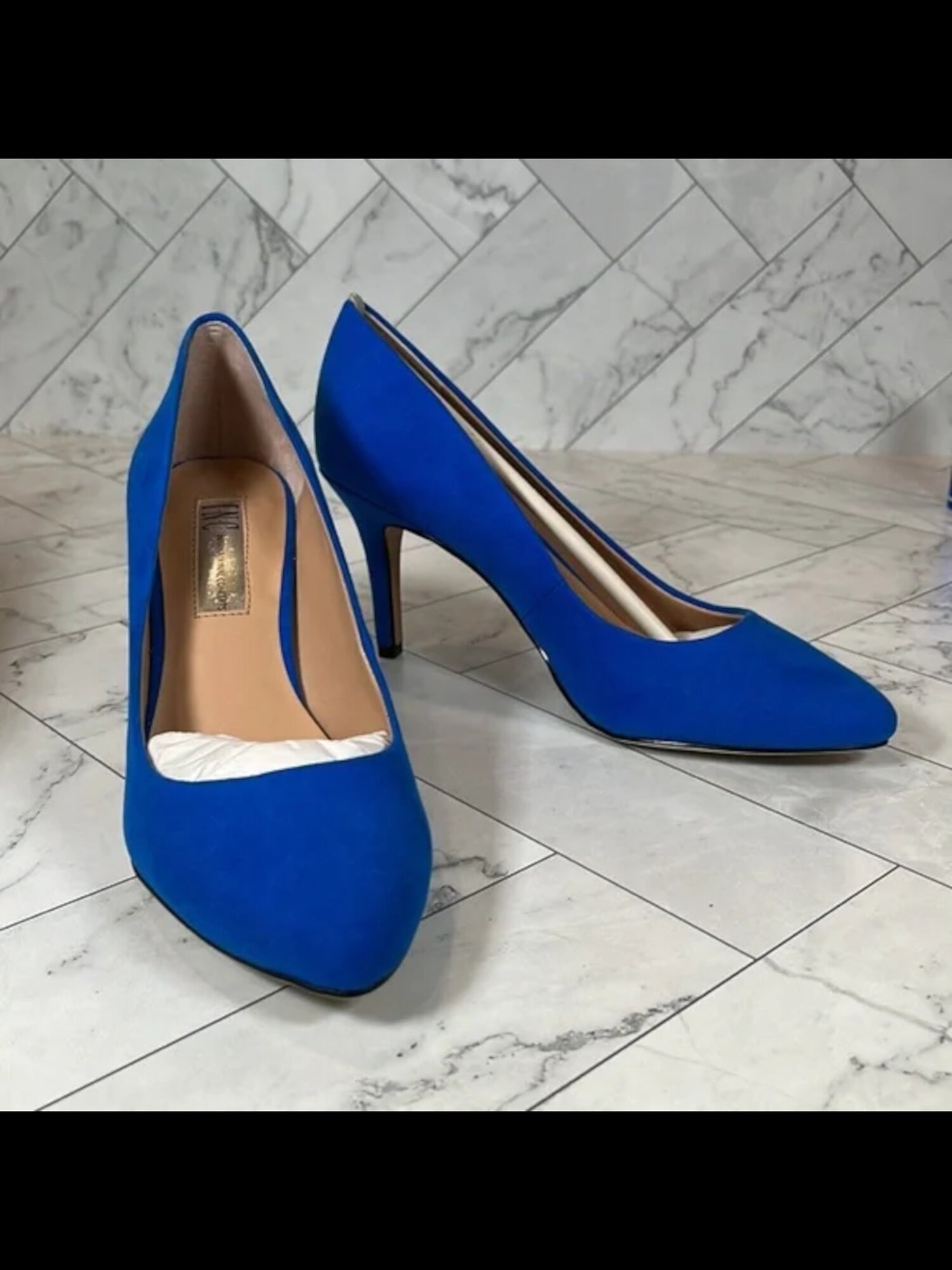 INC Womens Blue Comfort Zitah Pointed Toe Stiletto Slip On Pumps Shoes 6.5 M