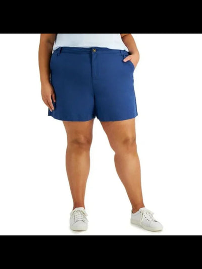 STYLE & COMPANY Womens Blue Zippered Pocketed Mid Rise Straight leg Shorts Plus 18W