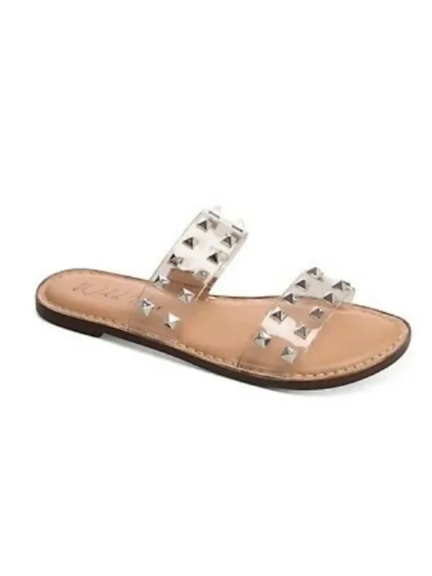 WILD PAIR Womens Beige Double Band Studded Ginniev Round Toe Slip On Slide Sandals Shoes 6.5 M