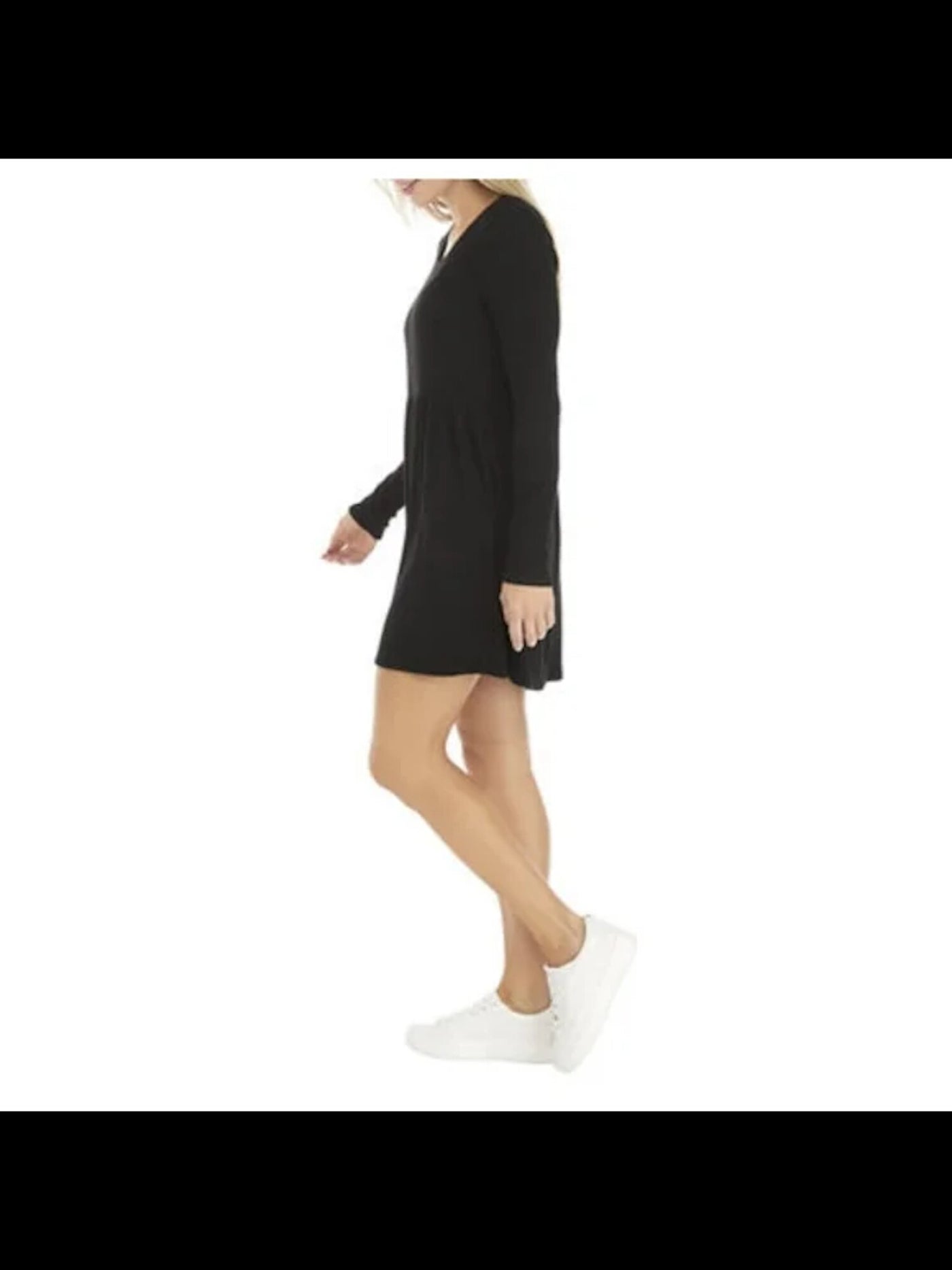 Bebop Womens Stretch Ribbed Pleated Long Sleeve Jewel Neck Short Baby Doll Dress Xl / Navy