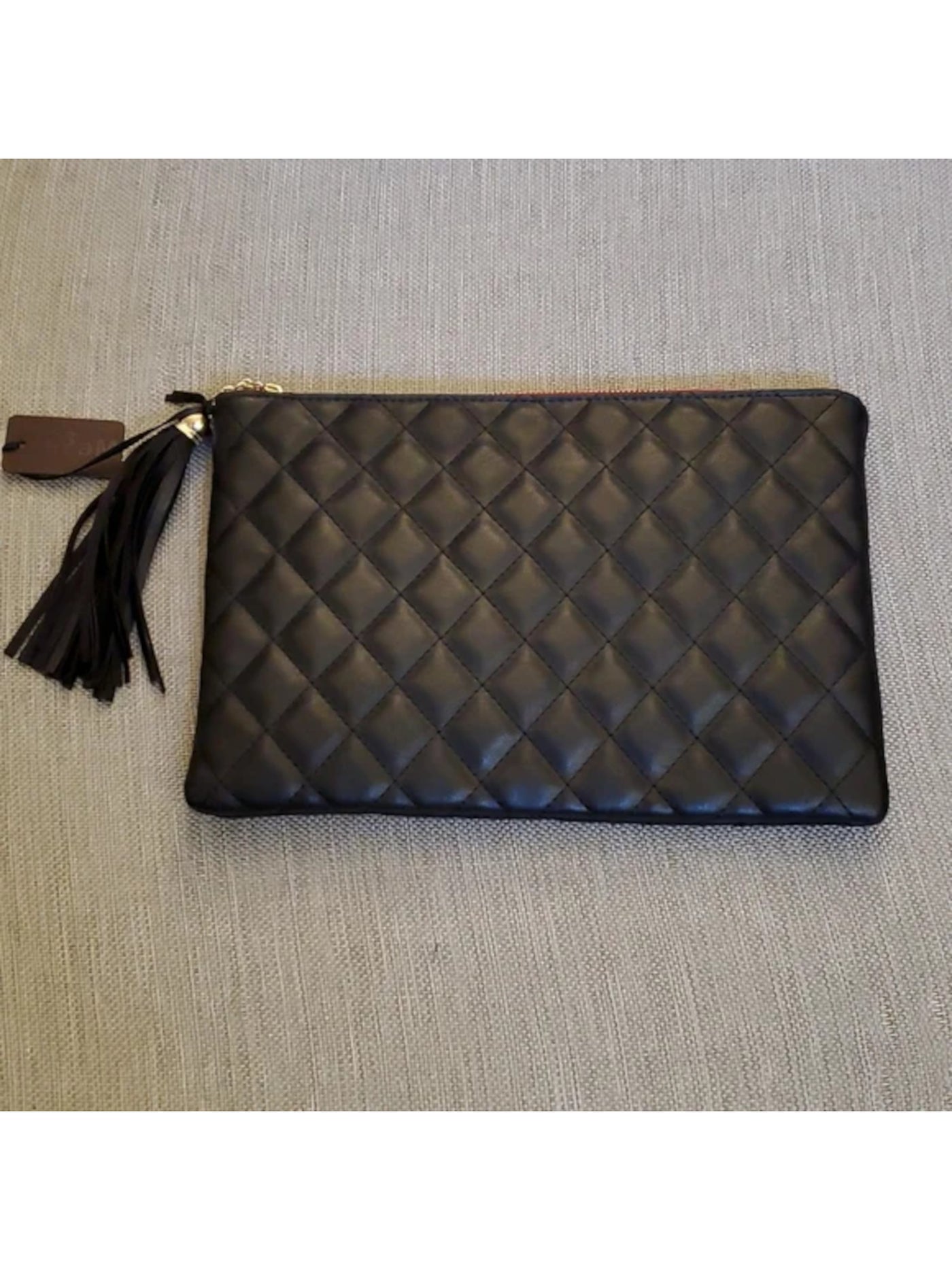 HELLO 3AM Women's Black Quilted Solid Faux Leather Tassled Strapless Side Pack