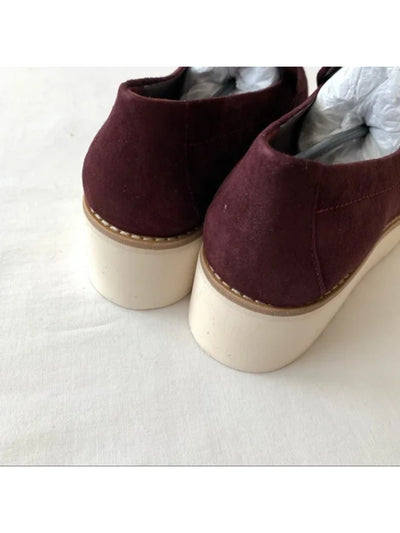 VINCE. Womens Burgundy 1" Platform Comfort Treaded Zeta Round Toe Wedge Slip On Leather Loafers Shoes 5.5 M