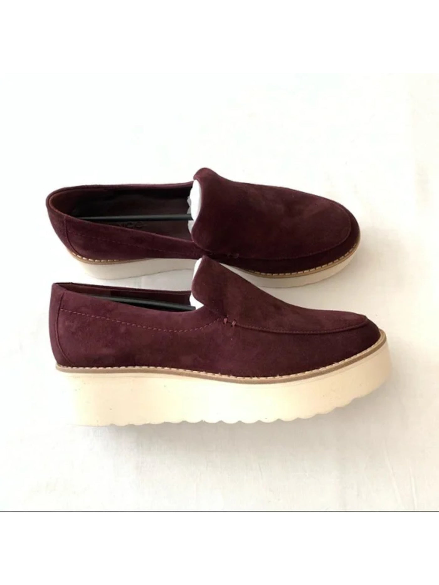 VINCE. Womens Burgundy 1" Platform Comfort Treaded Zeta Round Toe Wedge Slip On Leather Loafers Shoes 10 M