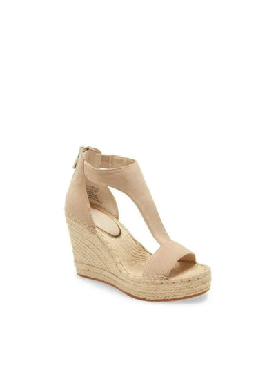 KENNETH COLE Womens Beige Multicolor 1" Platform T-Strap Ankle Strap Olivia Almond Toe Wedge Buckle Leather Espadrille Shoes 10 M