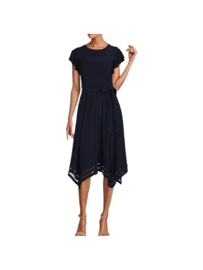 JESSICA HOWARD Womens Zippered Flutter Sleeve Round Neck Midi Fit + Flare Dress