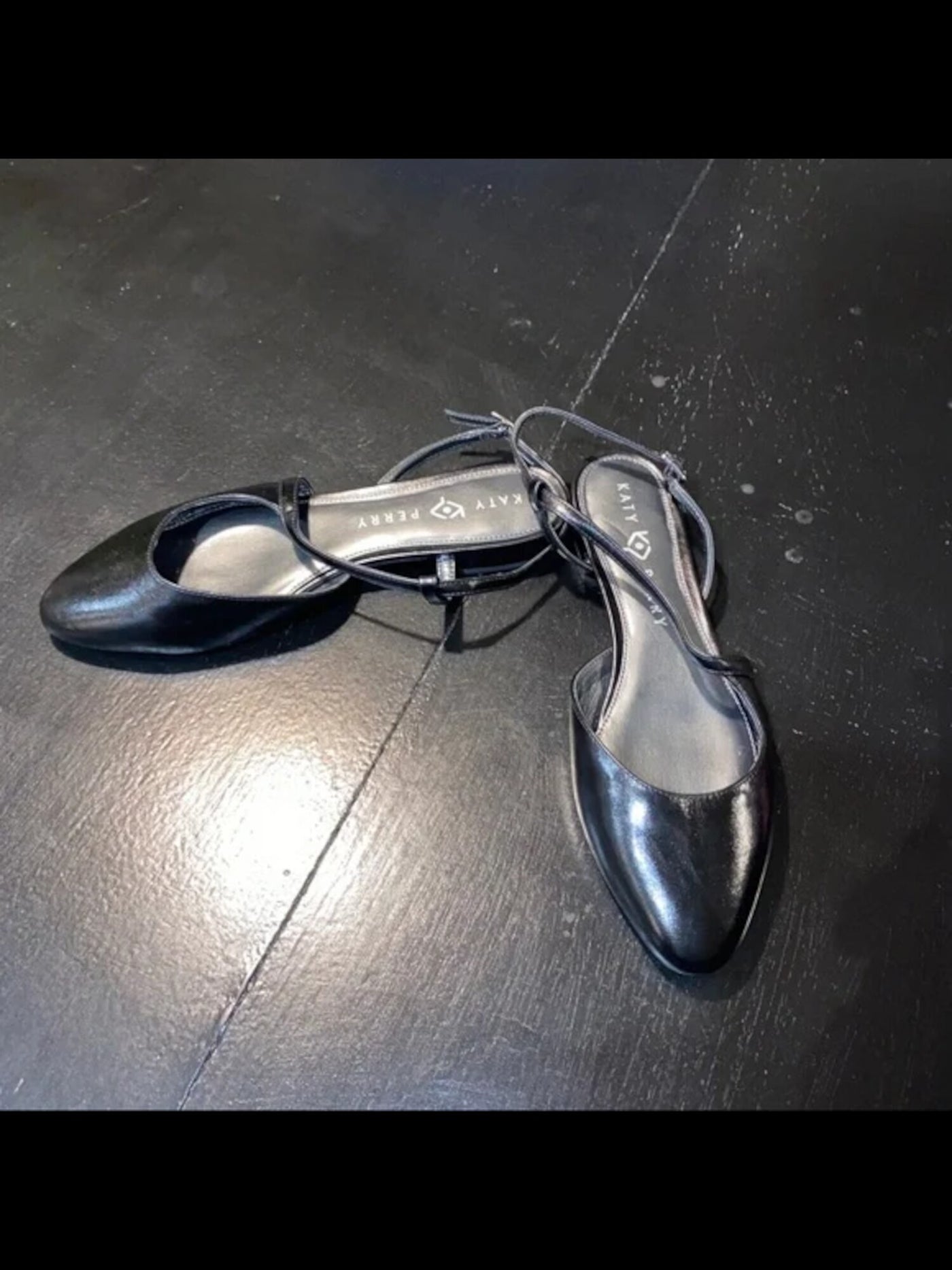 KATY PERRY Womens Black Slingback Asymmetrical Padded Aimee Almond Toe Block Heel Buckle Flats Shoes 5.5 M