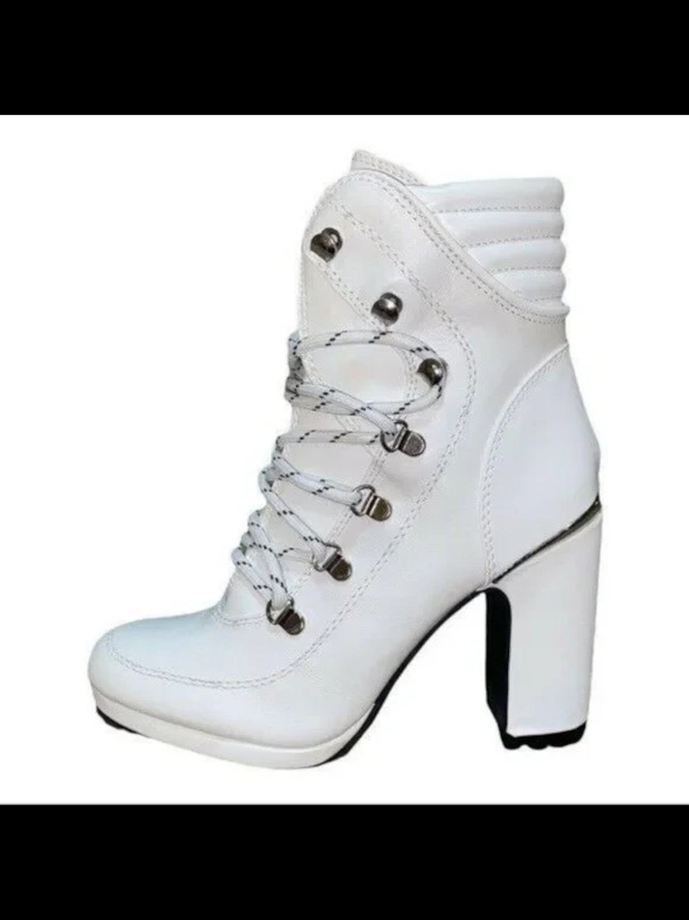 DKNY Womens White 0.5" Platform Silvertone Hardware Cushioned Logo Lenni Round Toe Block Heel Lace-Up Leather Booties 7 M