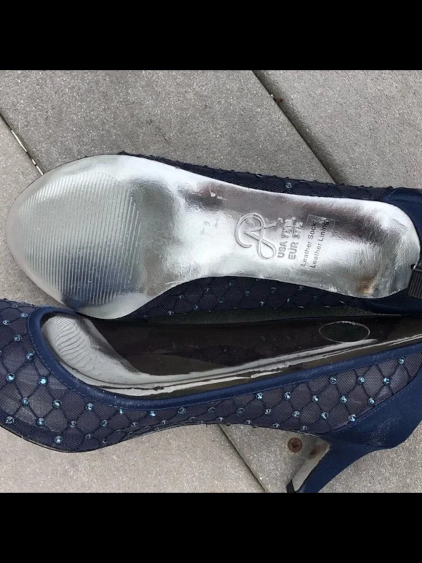 ADRIANNA PAPELL Womens Navy Rhinestone Padded Jamie Peep Toe Kitten Heel Slip On Leather Dress Pumps Shoes W
