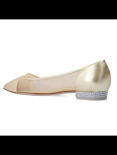 SOPHIA WEBSTER Womens Beige Rhinestone Jasmine Pointed Toe Block Heel Slip On Leather Dress Shoes 39.5