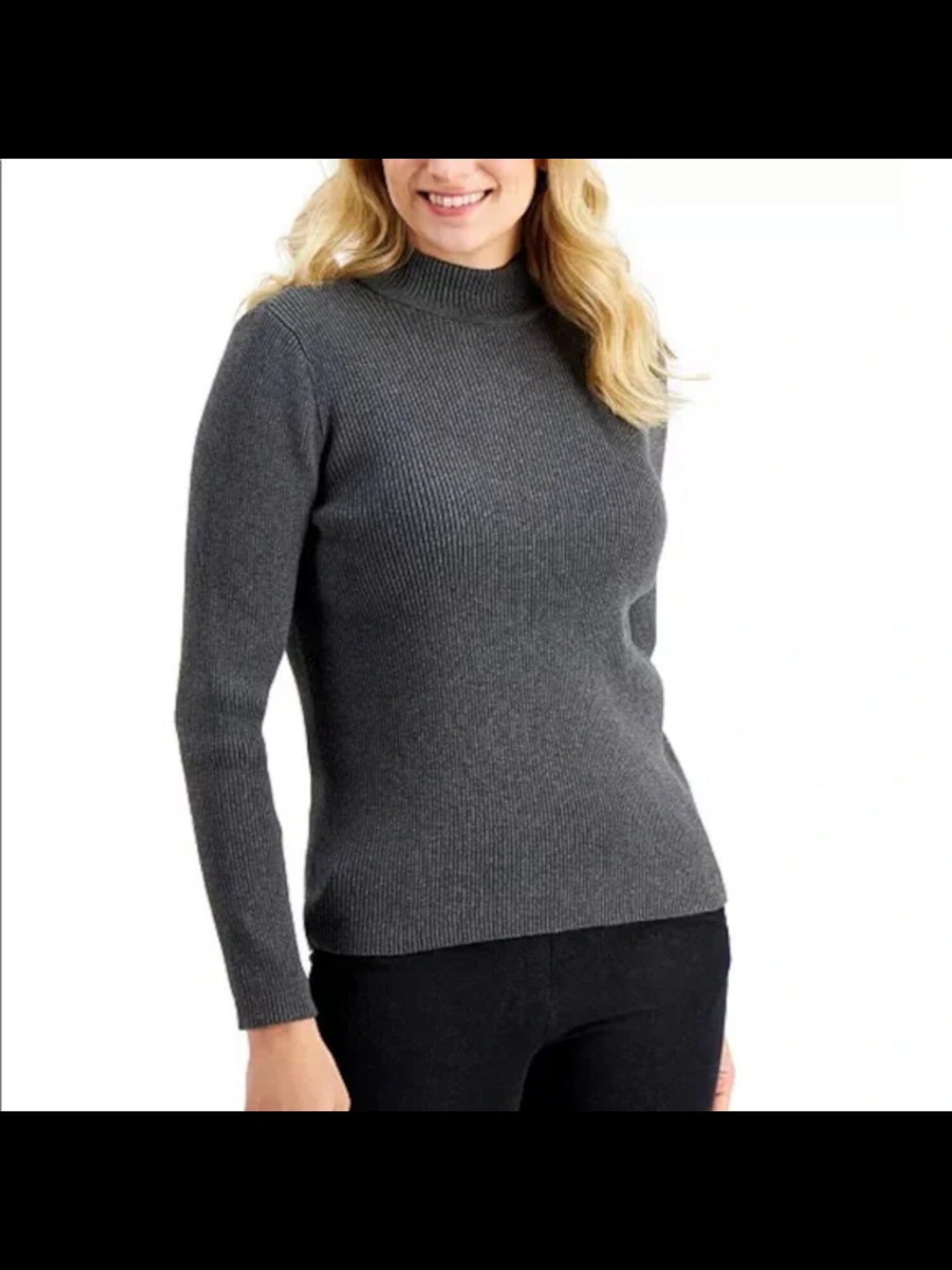 KAREN SCOTT Womens Gray Ribbed Heather Long Sleeve Mock Neck Sweater XS