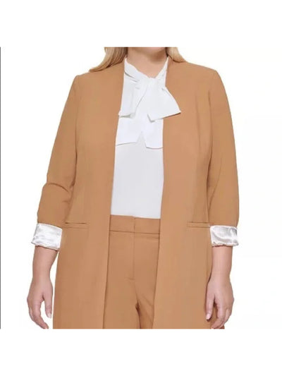 CALVIN KLEIN Womens Beige Pocketed Logo Lining Wear To Work Blazer Jacket Plus 16W
