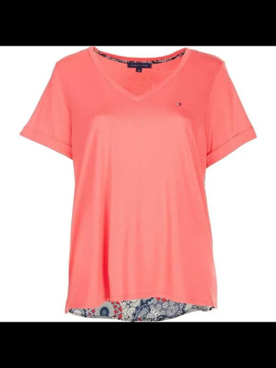 TOMMY HILFIGER Womens Coral Embroidered Short Sleeve V Neck T-Shirt Plus 1X
