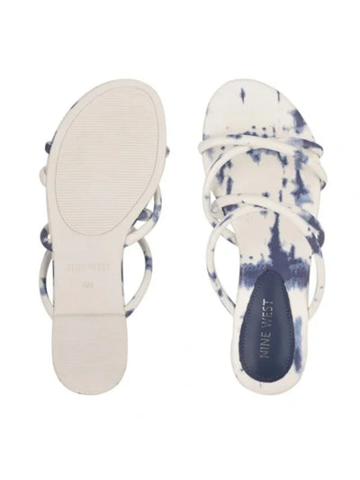 NINE WEST Womens White Multi Tie Dye Strappy Beva Round Toe Slip On Sandals Shoes M