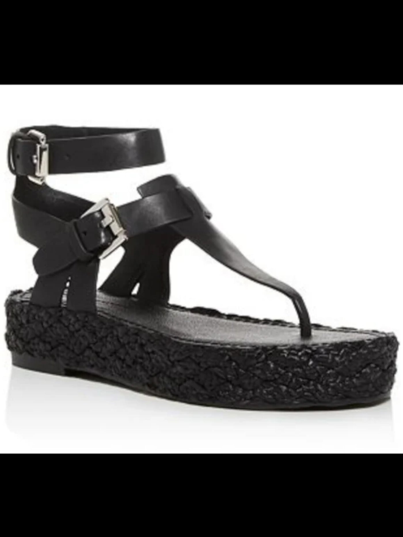 SIGERSON MORRISON Womens Black Buckle Accent Ankle Strap Padded Jabel Round Toe Platform Buckle Leather Espadrille Shoes 37.5