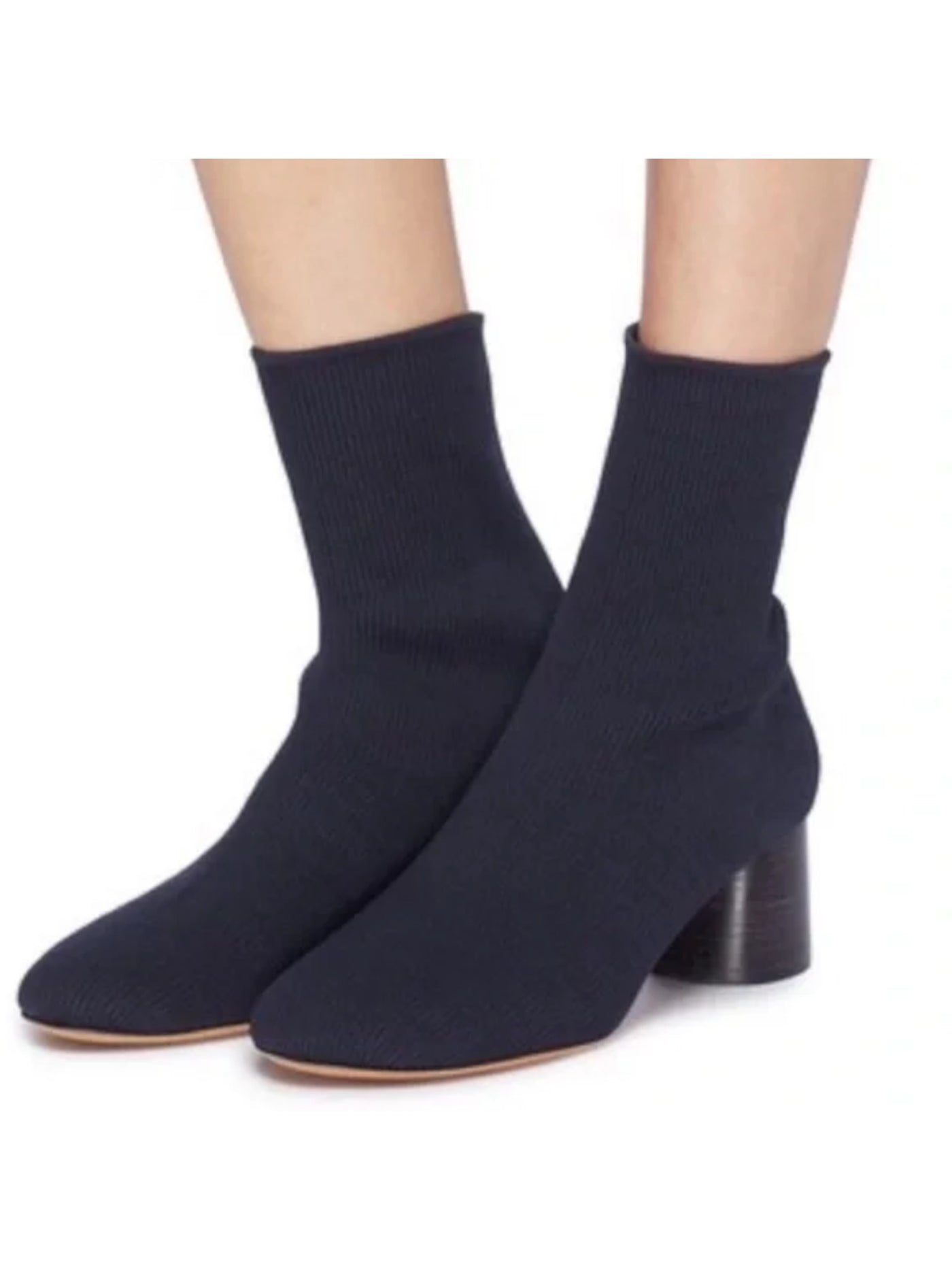 VINCE. Womens Marine Navy Knit Padded Tasha Almond Toe Block Heel Dress Booties 5.5