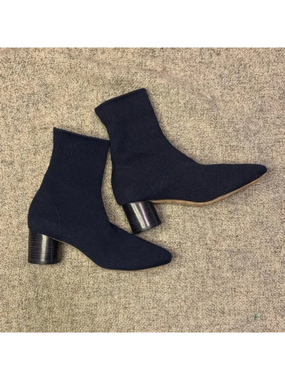 VINCE. Womens Marine Navy Knit Padded Tasha Almond Toe Block Heel Dress Booties 5.5