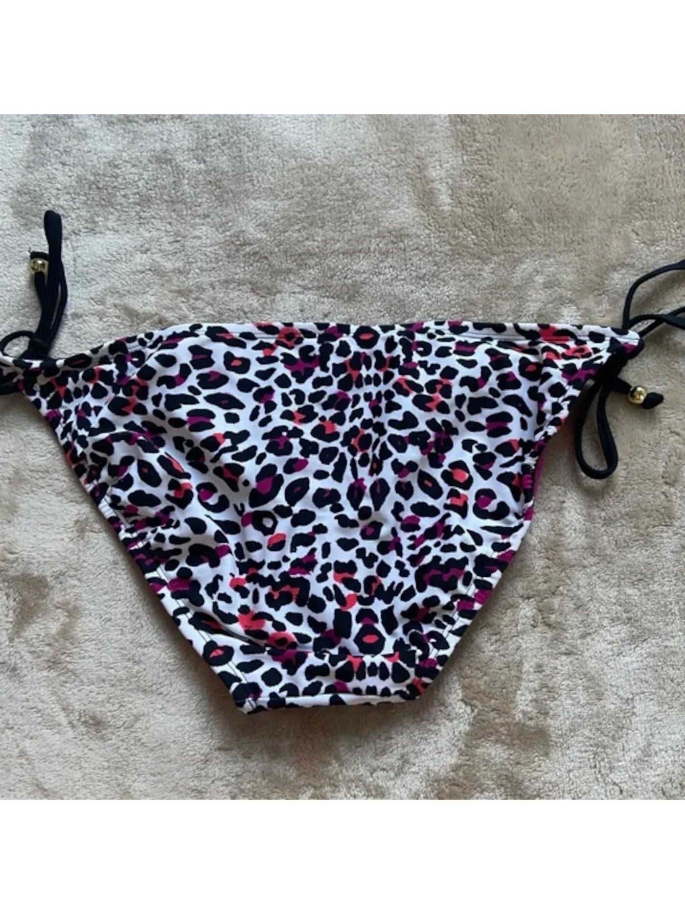 XHILARATION Women's White Animal Print Tie Beaded Bikini Swimwear Bottom S\P