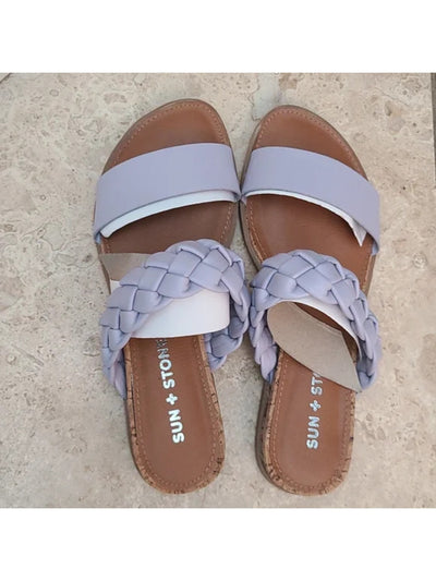 SUN STONE Womens Purple Braided Round Toe Slip On Sandals Shoes 10 M