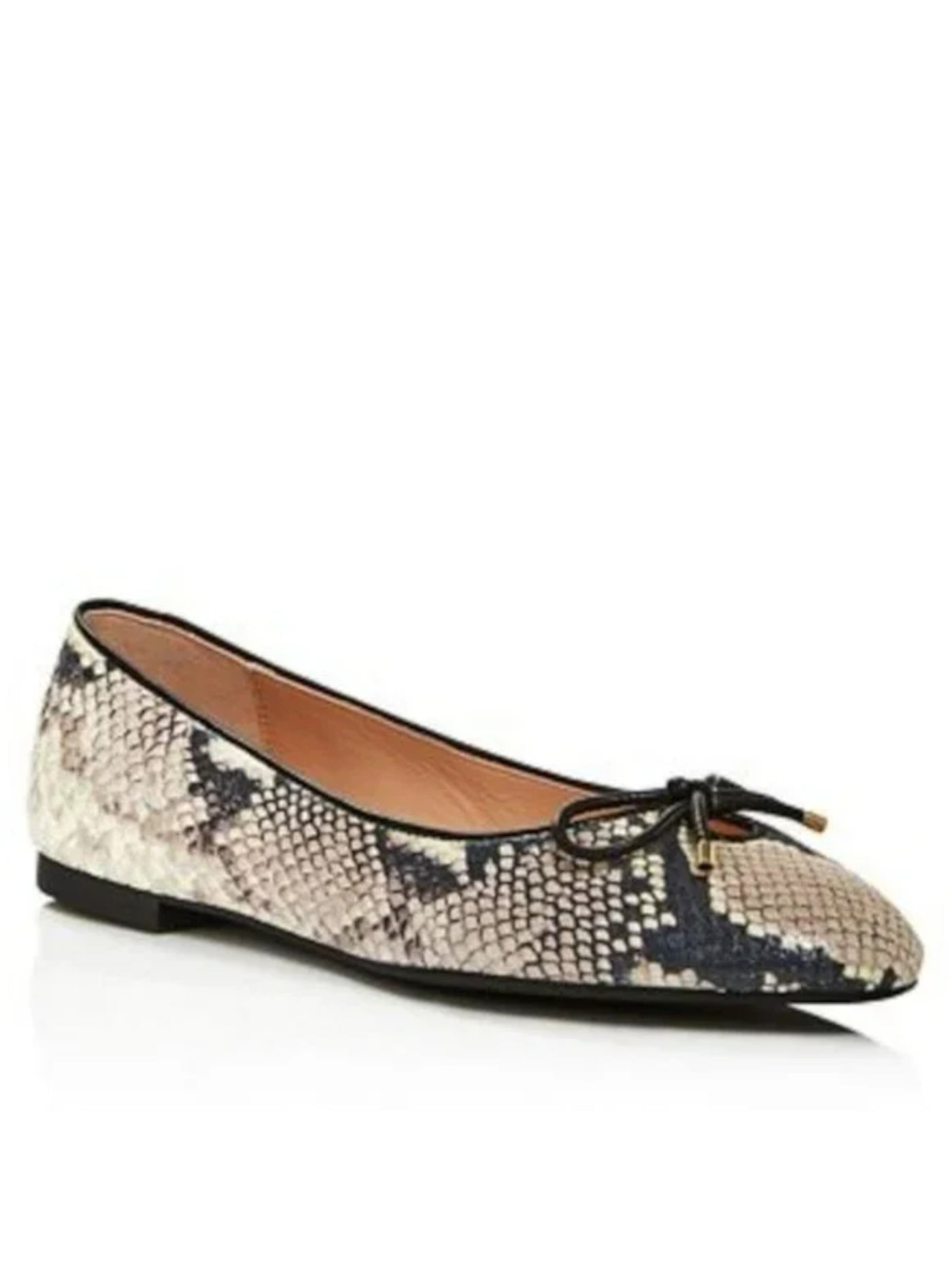 STUART WEITZMAN Womens Gray Snake Bow Accent Gabby Round Toe Slip On Leather Ballet Flats 7.5 M