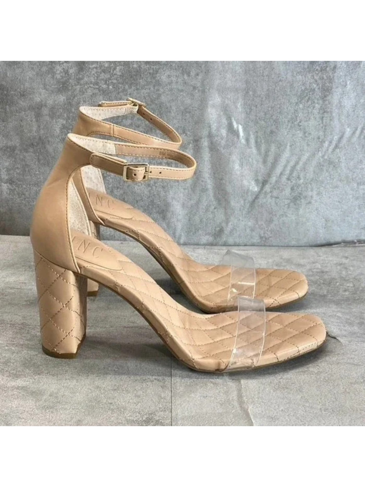 INC Womens Beige Ankle Strap Quilted Lexini Round Toe Block Heel Buckle Heeled Sandal 9.5 M