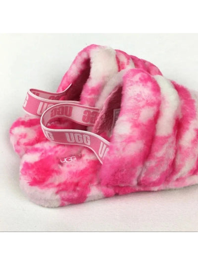 UGG Womens Pink Tie Dye Logo Comfort Stretch Fluff Yeah Round Toe Platform Slip On Leather Slingback Sandal 6