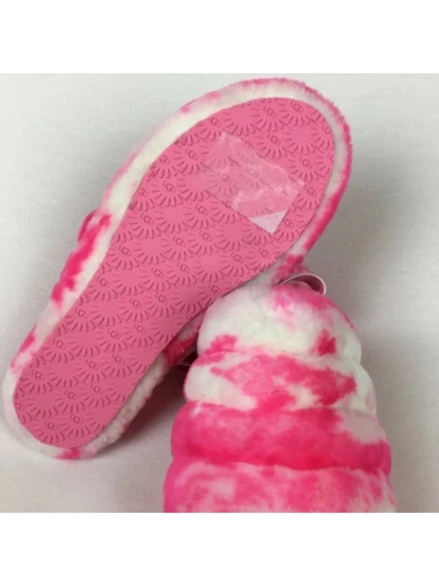 UGG Womens Pink Tie Dye Logo Comfort Stretch Fluff Yeah Round Toe Platform Slip On Leather Slingback Sandal