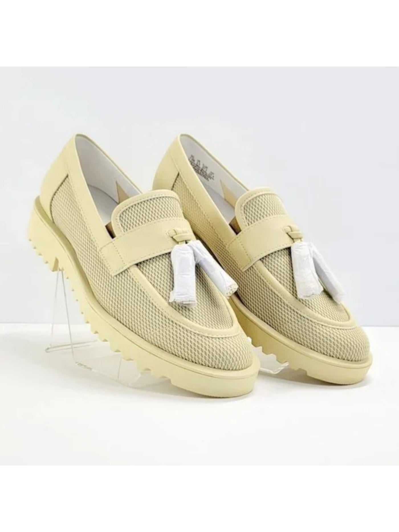 FRANCO SARTO Womens Yellow Comfort Tasseled Lug Sole Carolynn Round Toe Block Heel Slip On Loafers Shoes 7 M