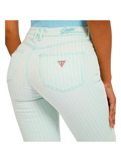 GUESS Womens Aqua Zippered Pocketed Striped Skinny Jeans 27