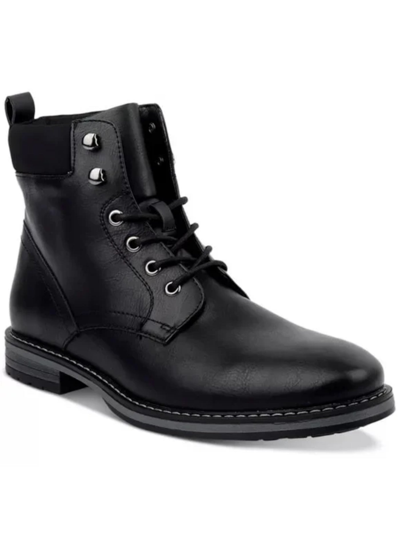 CLUBROOM Mens Black Back Pull-Tab Padded Westin Round Toe Block Heel Lace-Up Boots Shoes 10.5 M