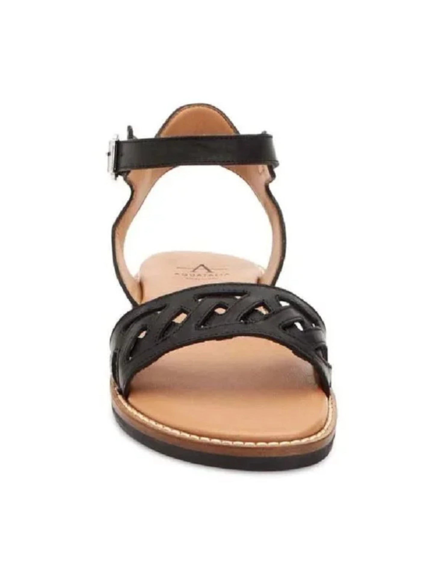 AQUATALIA Womens Black Padded Woven Ankle Strap Audry Round Toe Buckle Leather Slingback Sandal 8 M