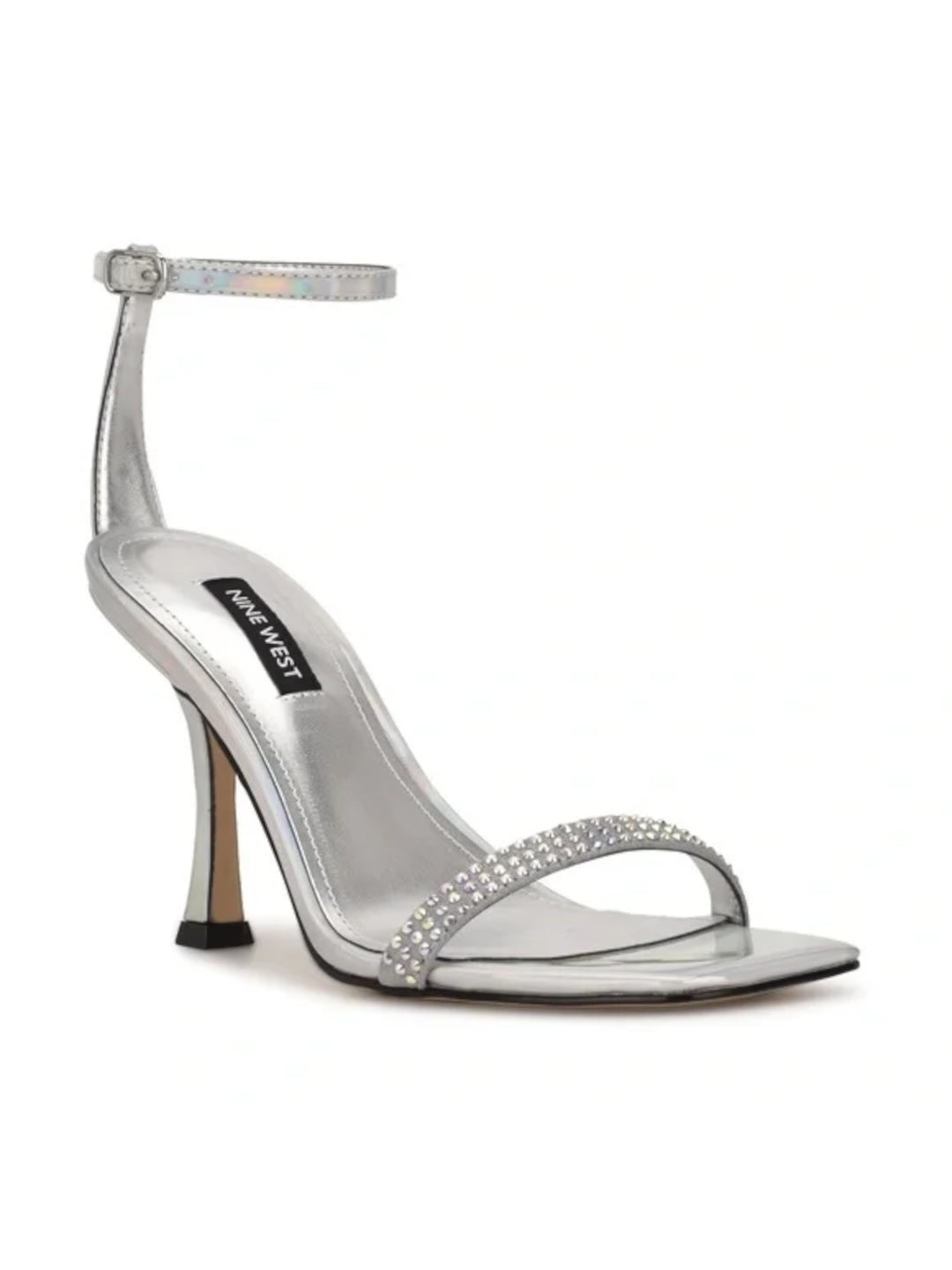 NINE WEST Womens Silver Ankle Strap Embellished Yess Open Toe Stiletto –  Bobbi + Bricka