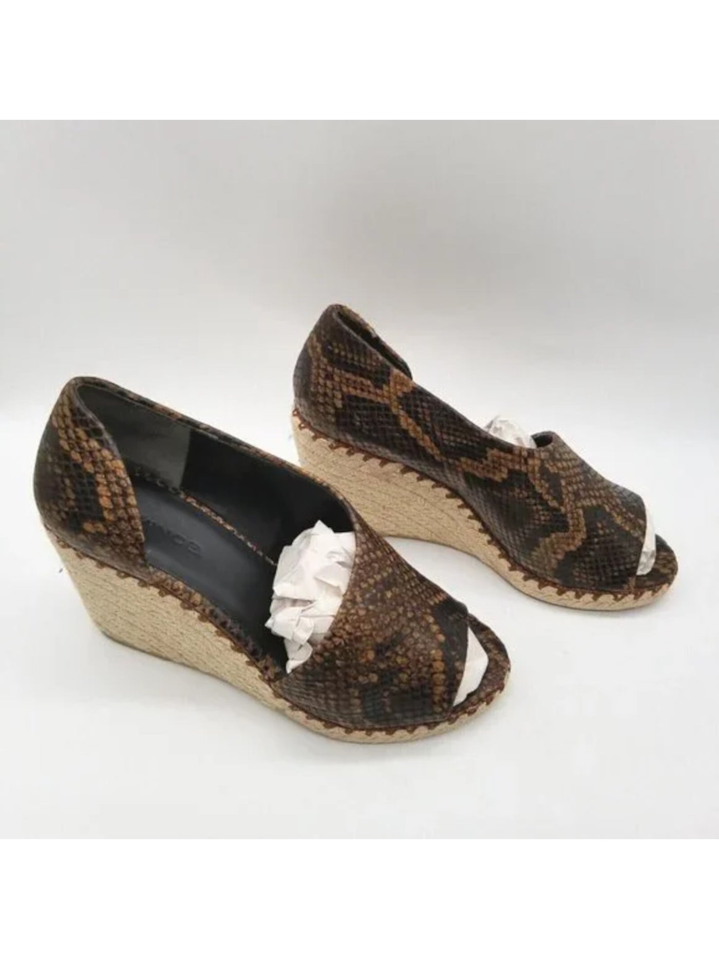 VINCE. Womens Coffee Brown Snake Print 3/4" Braided Jute Platform Padded Sonora Round Toe Wedge Slip On Leather Dress Espadrille Shoes 7 M