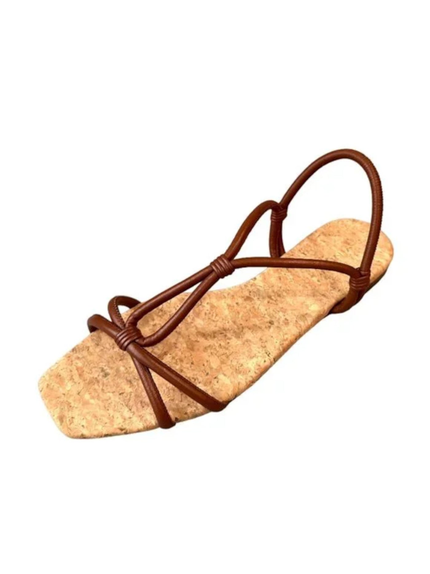 VINCE. Womens Brown Cork Strappy Ankle Strap Hazen Square Toe Slip On Leather Slingback Sandal 8 M