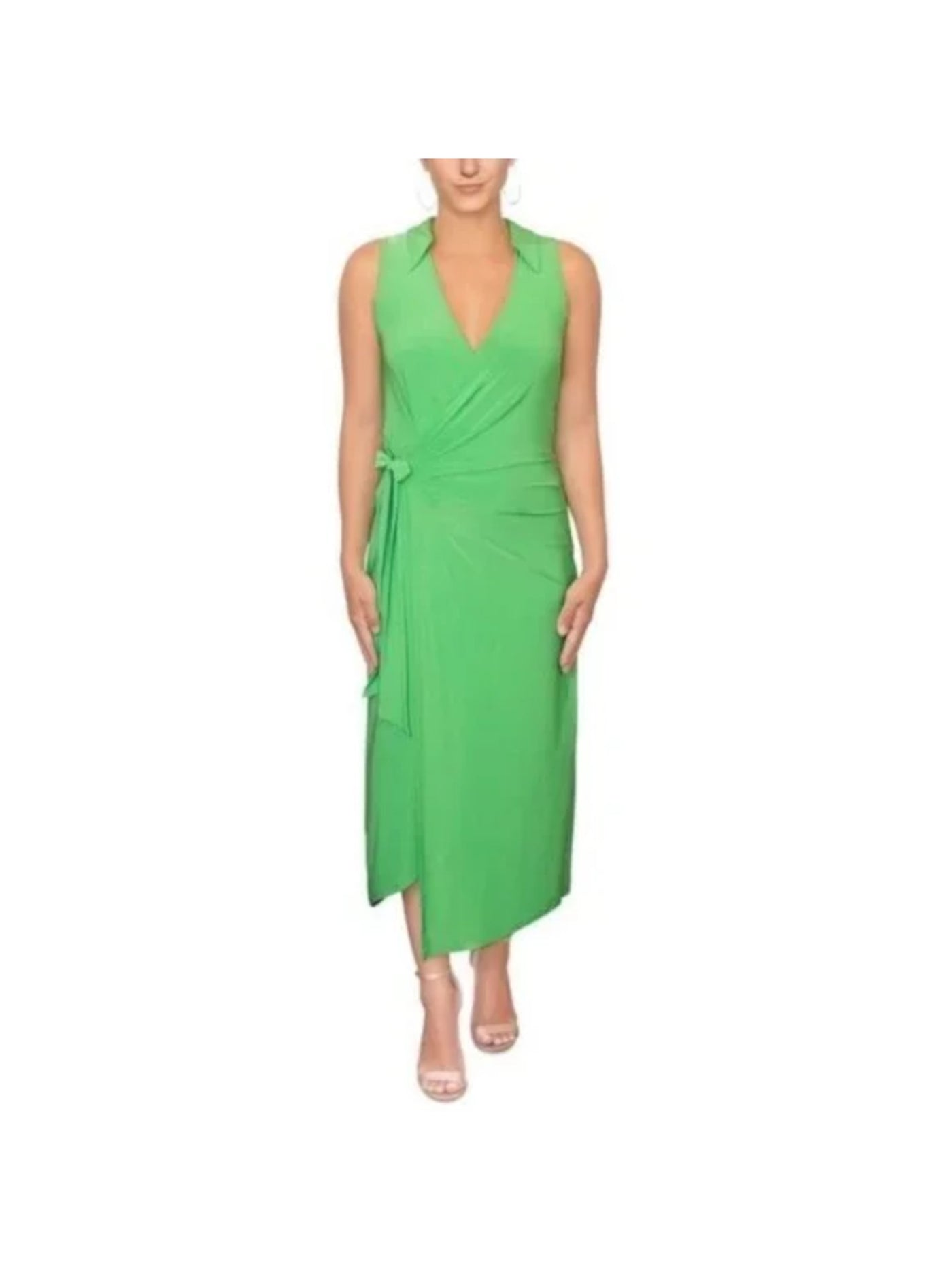 RACHEL RACHEL ROY Womens Green Sleeveless V Neck Midi Faux Wrap Dress S