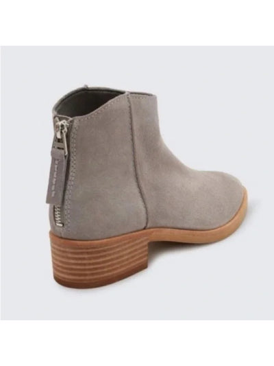 DOLCE VITA Womens Gray Cushioned Tucker Almond Toe Stacked Heel Zip-Up Leather Chukka Boots 7