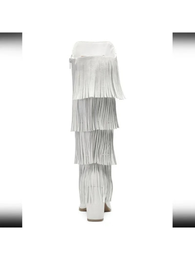 INC Womens White Fringed Yomesa Pointed Toe Block Heel Leather Dress Boots 10 M