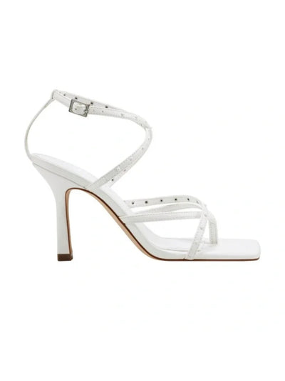 MARC FISHER Womens White Strappy Padded Adjustable Studded Bossi Square Toe Stiletto Buckle Heeled Thong Sandals 10 M